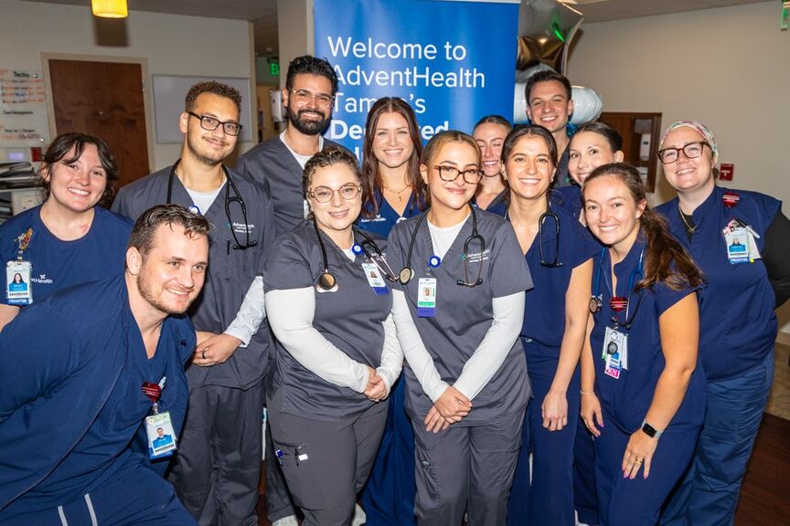 AHU Tampa nursing students posing with their nurse preceptors
